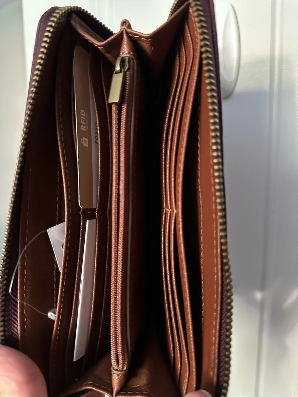 Fossil Burgundy Zip-Around RFID Leather Wristlet